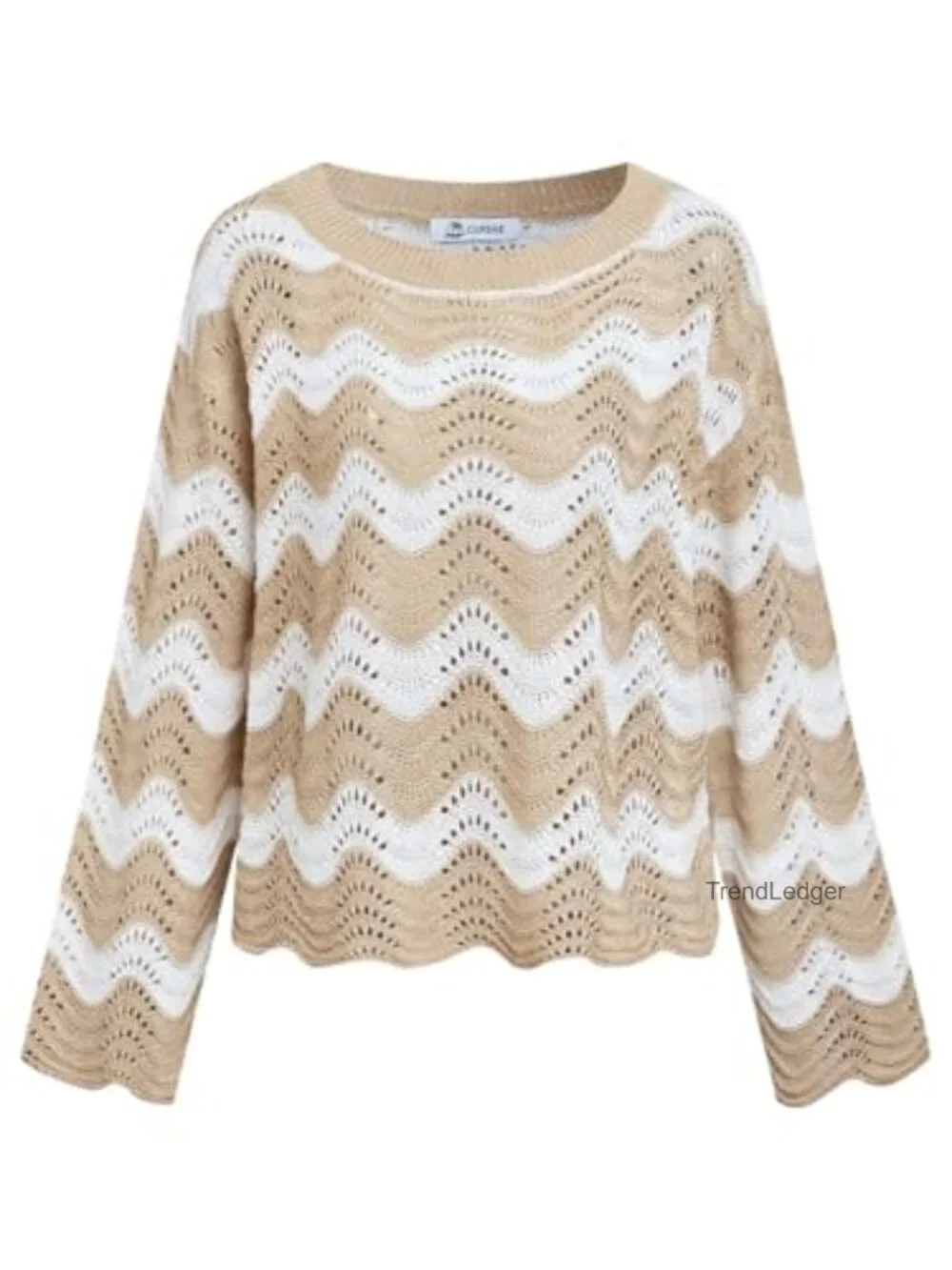 Women's Crochet Cover Up Long Sleeve Striped Beach Top for Swimwear